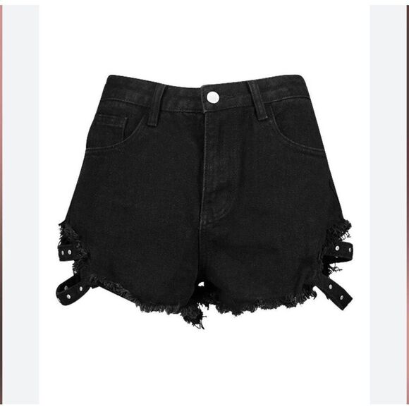 Shein Cut-Off Shorts Women's Size 6 Black Denim Cotton Blend Regular Fit Pockets - Picture 1 of 5